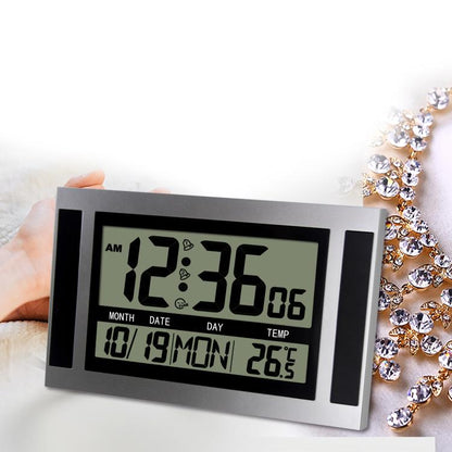 Large Screen LCD Wall Clock Minimalist Electronic Alarm Clock(Silver+Black) by buy2fix