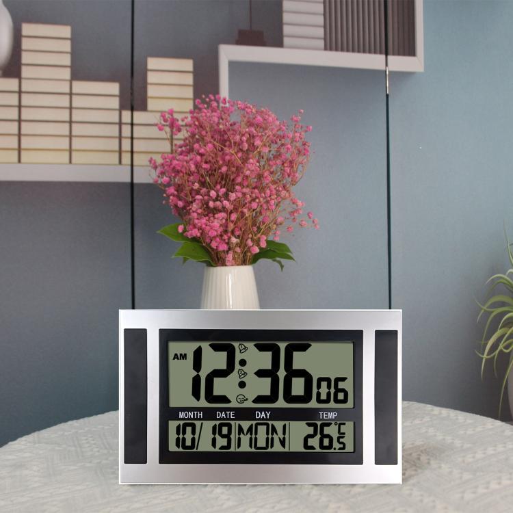 Large Screen LCD Wall Clock Minimalist Electronic Alarm Clock(Silver+Black) by buy2fix