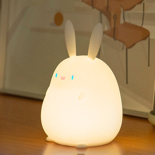 Cute Cartoon Bunny USB Pat Touch Timing Silicone Lamp(White) - Night Lights by buy2fix | Online Shopping UK | buy2fix