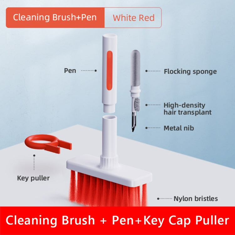 2 PCS 5 In 1 Earbud Cleaning Pen + Keyboard Cleaning Brush + Key Cap Puller(Red White) by buy2fix