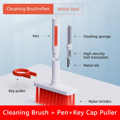 2 PCS 5 In 1 Earbud Cleaning Pen + Keyboard Cleaning Brush + Key Cap Puller(Red White) by buy2fix
