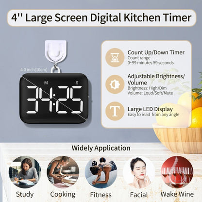 Rechargeable Large Screen LCD Electronic Timing Reminder Alarm Clock Kitchen Baking Timer(Black) - Digital Countdown by buy2fix | Online Shopping UK | buy2fix