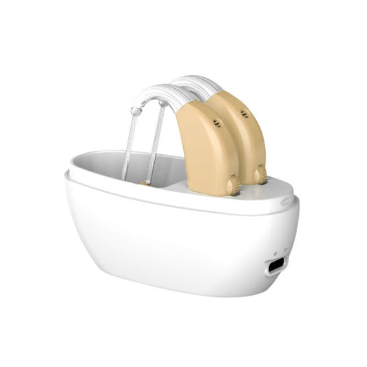 Elderly Use Can Charge Sound Amplifier Hearing Aid, Specification: US Plug(Skin Color Double Machine+White Charging Bin) by buy2fix