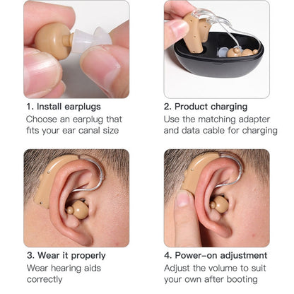 Elderly Use Can Charge Sound Amplifier Hearing Aid, Specification: EU Plug(Skin Color Double Machine+White Charging Bin) - Hearing Aids by buy2fix | Online Shopping UK | buy2fix