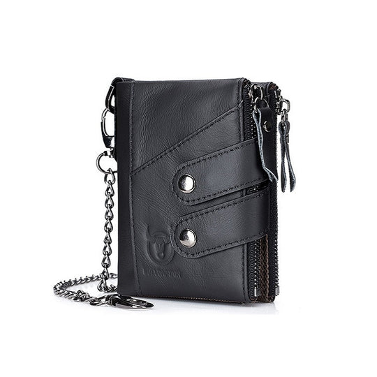 BULL CAPTAIN  Leather Three-fold Zipper Wallet For Men(Black)