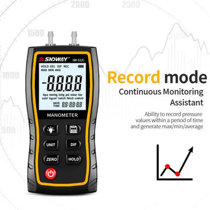 SNDWAY SW-512B Digital Handheld Differential Pressure Gauge Negative Pressure Tester - Other Tester Tool by SNDWAY | Online Shopping UK | buy2fix