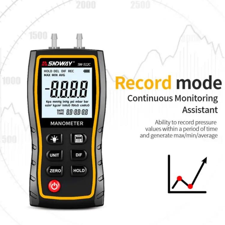 SNDWAY SW-512A Digital Handheld Differential Pressure Gauge Negative Pressure Tester - Other Tester Tool by SNDWAY | Online Shopping UK | buy2fix