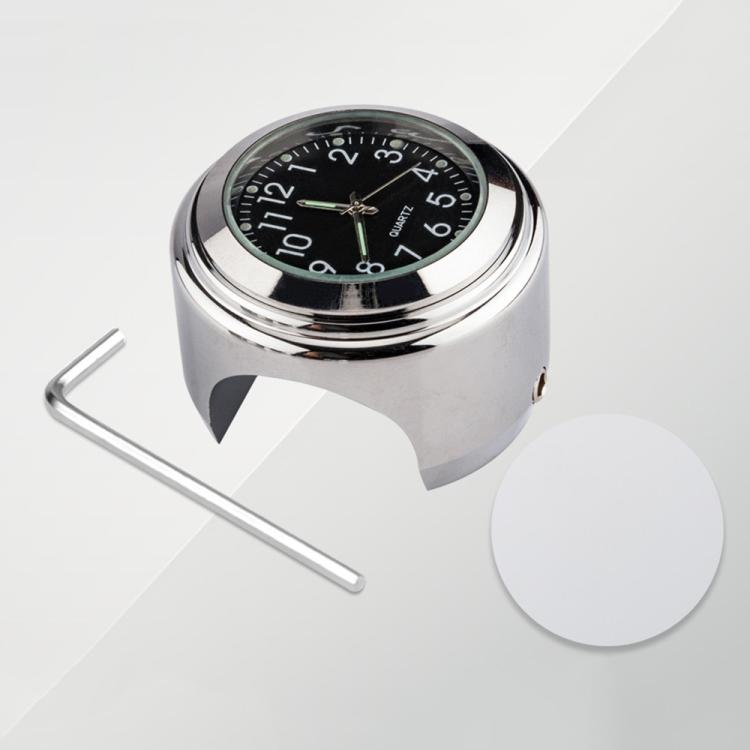 Aluminum Alloy Plating Motorcycle Handlebar Clock(Silver Shell Black Background) by buy2fix
