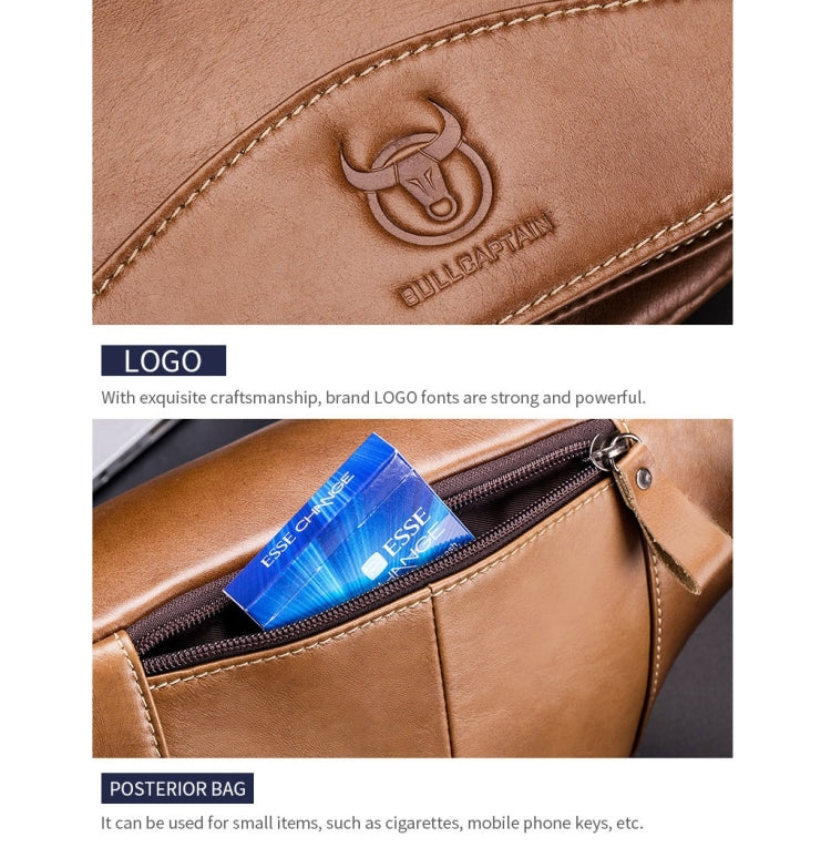 BULL CAPTAIN Cowhide Waist Bag Large Capacity Multifunctional Wallet For Men(Yellow Brown) by BULL CAPTAIN