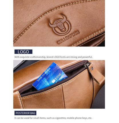 BULL CAPTAIN Cowhide Waist Bag Large Capacity Multifunctional Wallet For Men(Yellow Brown) by BULL CAPTAIN