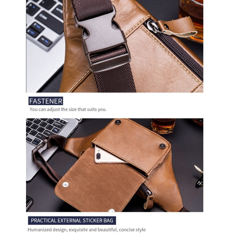 BULL CAPTAIN Cowhide Waist Bag Large Capacity Multifunctional Wallet For Men(Yellow Brown) by BULL CAPTAIN