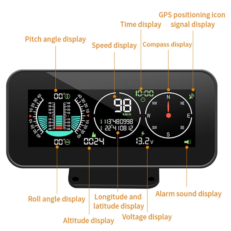 Car HUD Level Slope GPS Compass Altitude Display(M60) - Head Up Display System by buy2fix | Online Shopping UK | buy2fix