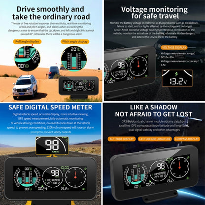 Car HUD Level Slope GPS Compass Altitude Display(M60) - Head Up Display System by buy2fix | Online Shopping UK | buy2fix