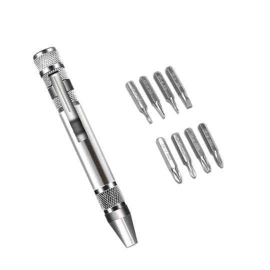 8 In 1 Screwdriver Aluminum Alloy Combination Disassembly Pen Repair Screwdriver(Silver)