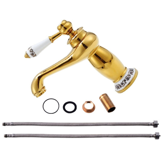 Antique Hot and Cold Bathroom Washbasin Faucet, Style: Short Model+Water Inlet Pipe by buy2fix