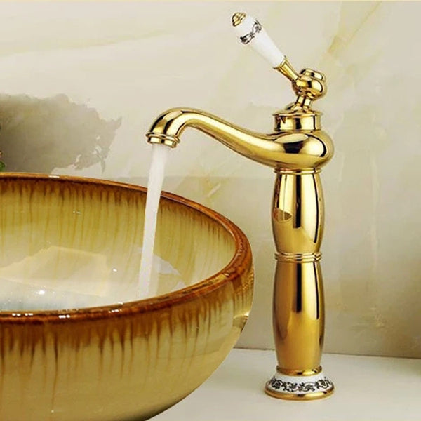 Antique Hot and Cold Bathroom Washbasin Faucet, Style: High Model+Water Inlet Pipe by buy2fix