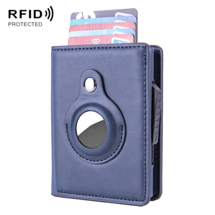 X-80 RFID Anti-theft Brushed Leather Card Holder For AirTag(Blue) - Wallet Series by buy2fix | Online Shopping UK | buy2fix