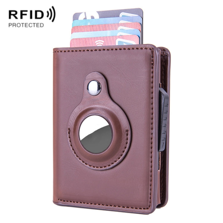 X-80 RFID Anti-theft Brushed Leather Card Holder For AirTag(Coffee) - Wallet Series by buy2fix | Online Shopping UK | buy2fix