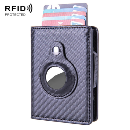 X-80 RFID Anti-theft Brushed Leather Card Holder For AirTag(Carbon Fiber Black) - Wallet Series by buy2fix | Online Shopping UK | buy2fix