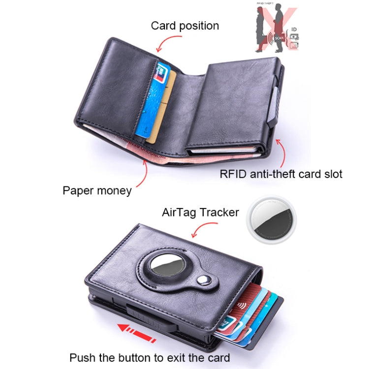 X-80 RFID Anti-theft Brushed Leather Card Holder For AirTag(Carbon Fiber Black) - Wallet Series by buy2fix | Online Shopping UK | buy2fix