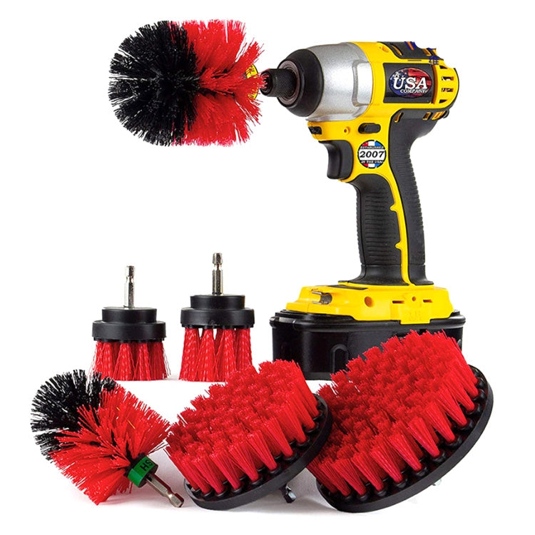 6 PCS / Set Electric Drill Head Car Tire Floor Crevice Cleaning Brush(Red) by buy2fix