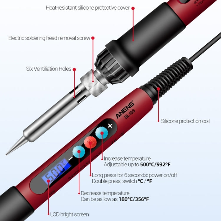 ANENG SL103 25pcs/set Intelligent Digital Display Temperature Adjustment Household Constant Temperature Soldering Iron Set 60W Internal Heat Welding Tool Kit(US Plug) - Electric Soldering Iron by ANENG | Online Shopping UK | buy2fix