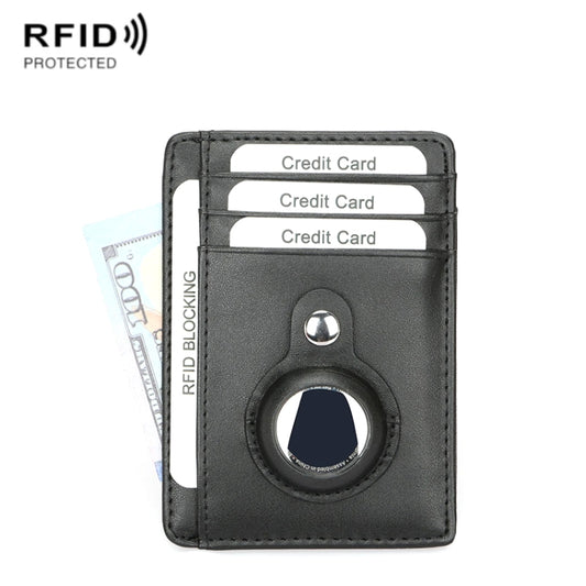 TQ-319 Anti-Theft Anti-Lost Tracker Leather Card Holder For AirTag, Style: Flat Pattern (Black) - Wallet Series by buy2fix | Online Shopping UK | buy2fix
