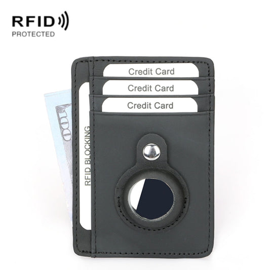 TQ-319 Anti-Theft Anti-Lost Tracker Leather Card Holder For AirTag, Style: Leather Flat Pattern (Black) - Other by buy2fix | Online Shopping UK | buy2fix