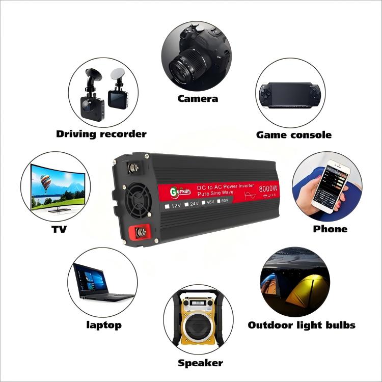 Gurxun 8000W High Power Household Car Sine Wave Inverter, Specification: 12V To 220V by Gurxun