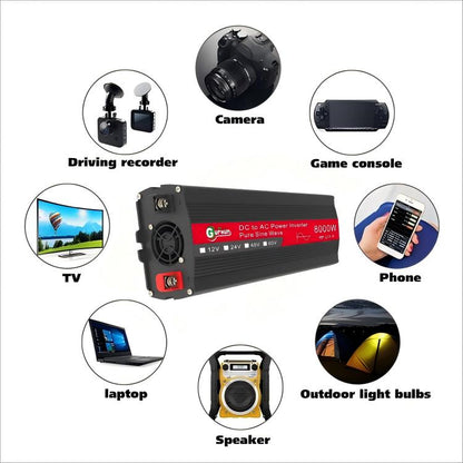 Gurxun 8000W High Power Household Car Sine Wave Inverter, Specification: 12V To 220V by Gurxun