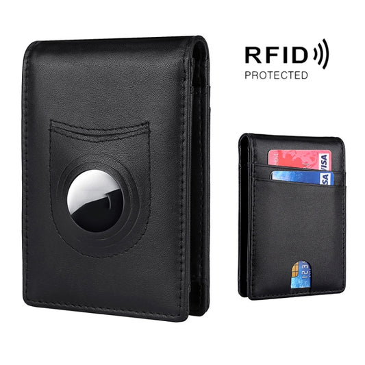 Tracker RFID Card Holder Leather Men Wallet for AirTag(Plain Weave) - Wallet Series by buy2fix | Online Shopping UK | buy2fix