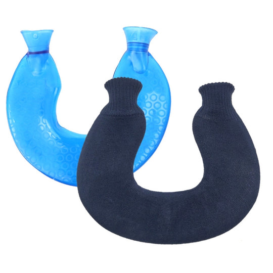 U-shaped PVC Hot Compress Shoulder And Neck Explosion-proof Water Injection Hot Water Bag(Blue + Cyan Knitted)