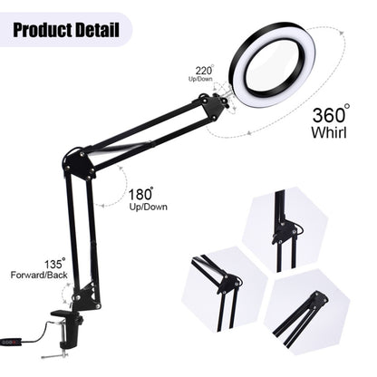 5X Magnifying Glass LED Folding Long Arm Clip Light Eye-protection USB Reading Lamp, Size: Small(Black) - Desk Lamps by buy2fix | Online Shopping UK | buy2fix