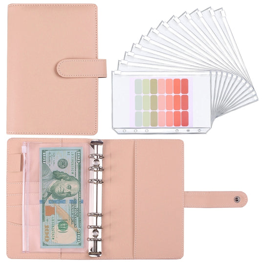 A6 Macaron Notebook PU Loose-leaf Cash Budget Handbook(Pink)