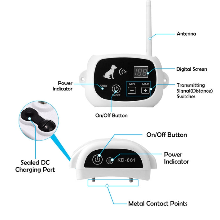 KD-661 500m Wireless Electric Dog Pet Fence Shock Collar,Spec: For One Dog(US Plug) - Training Aids by buy2fix | Online Shopping UK | buy2fix