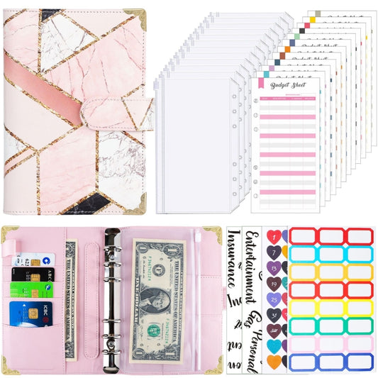 A6 Leather Loose-leaf Budget Book Handbook Notepad(Marbled-Pink) - Notebooks by buy2fix | Online Shopping UK | buy2fix