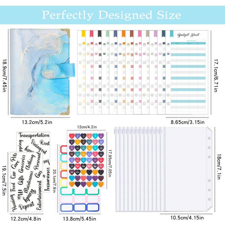 A6 Leather Loose-leaf Budget Book Handbook Notepad(Water Blue) by buy2fix