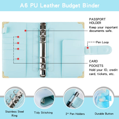 A6 Leather Loose-leaf Budget Book Handbook Notepad(Water Blue) by buy2fix