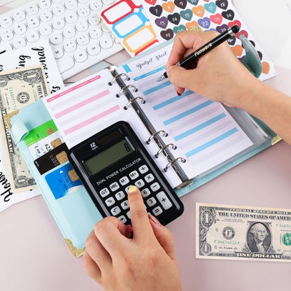 A6 Leather Loose-leaf Budget Book Handbook Notepad(Water Blue) by buy2fix