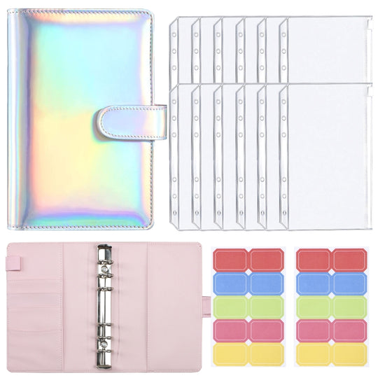 A6 Dazzling Color Loose-leaf Handbook Laser Macaroon PU Cash Budget Book(Laser Silver)