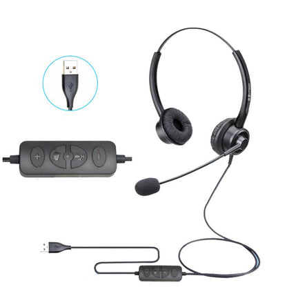 VT200D Double Ears Telephone Headset Operator Headset With Mic,Spec: USB Head with Tuning by buy2fix