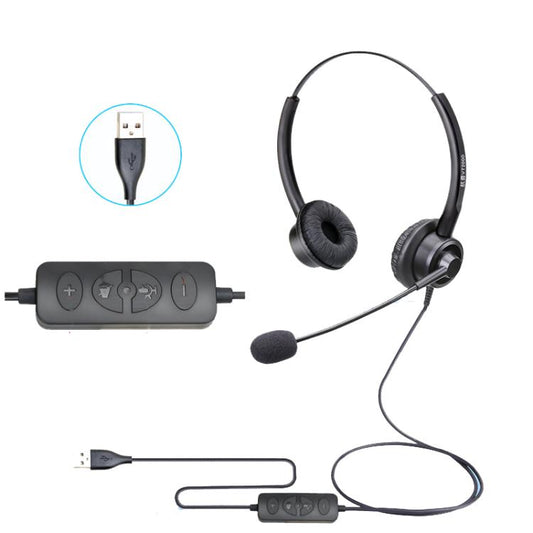 VT200D Double Ears Telephone Headset Operator Headset With Mic,Spec: USB Head with Tuning by buy2fix
