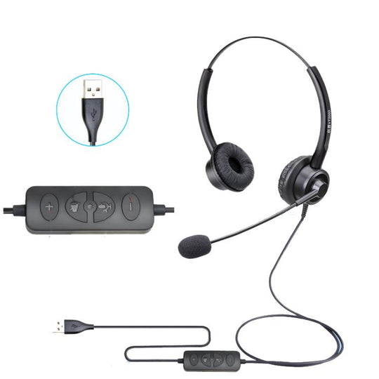 VT200D Double Ears Telephone Headset Operator Headset With Mic,Spec: USB Head with Tuning