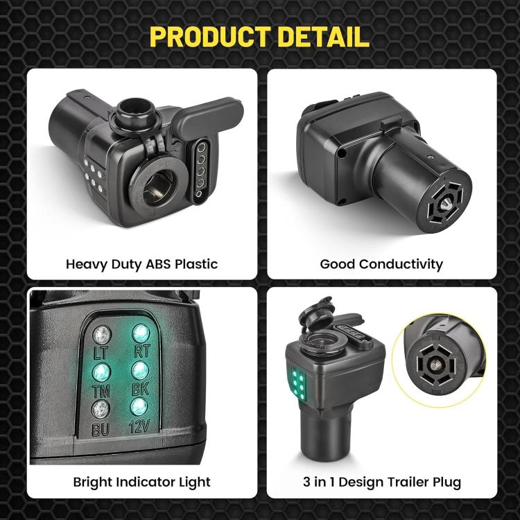 7 Pin to 12V Truck Cigarette Lighter Power Adapter with LED Circuit Tester(Black) - Car Charger by buy2fix | Online Shopping UK | buy2fix