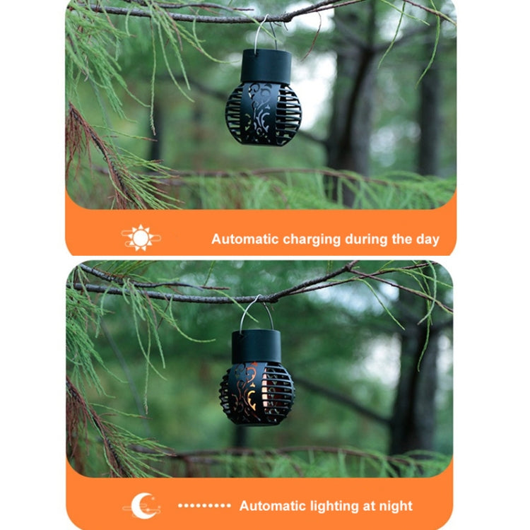 2 PCS Solar Simulation Flame Hollow Ball Hanging Lights Balcony Decorative Lights(Black) - Solar Lights by buy2fix | Online Shopping UK | buy2fix