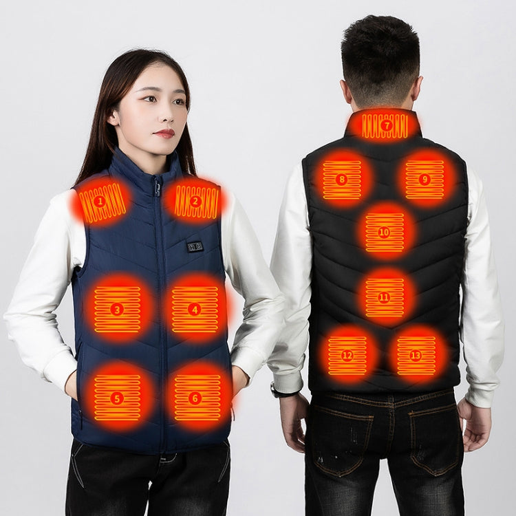 13  Area Double Control  Blue USB Electric Heating Undershirt Intelligent Warm Vest(6XL) - Down Jackets by buy2fix | Online Shopping UK | buy2fix