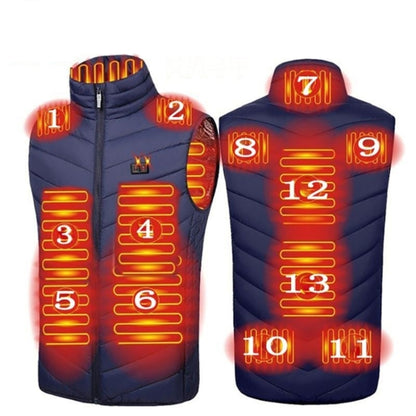 13  Area Double Control  Blue USB Electric Heating Undershirt Intelligent Warm Vest(5XL) - Down Jackets by buy2fix | Online Shopping UK | buy2fix