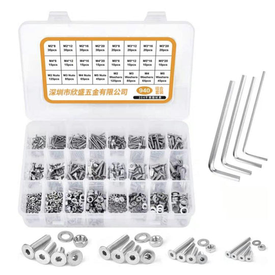 940 PCS/Set M2/M3/M4/M5 Flat Head Hexagon Socket Screws Gasket Ring Set