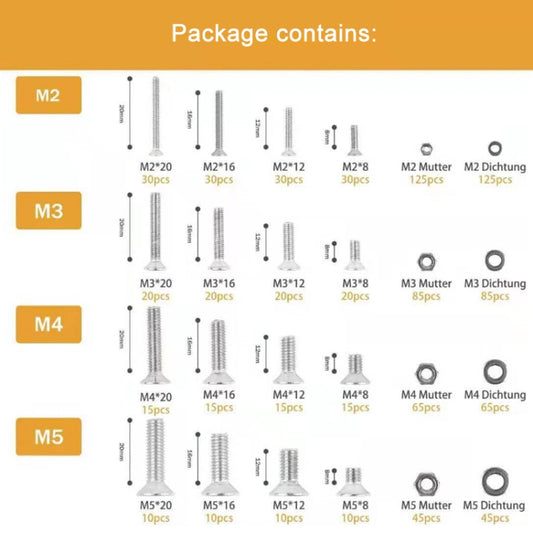 940 PCS/Set M2/M3/M4/M5 Flat Head Hexagon Socket Screws Gasket Ring Set by buy2fix