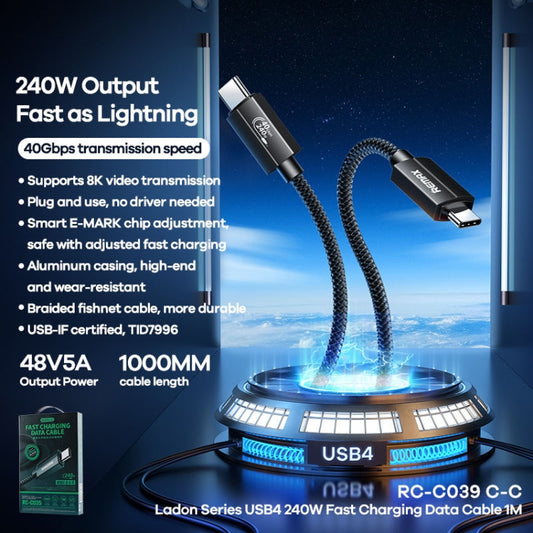 Remax RC-C039 Dual USB-C / Type-C Compatible with USB4.0 240W Fast Charging Data Cable, Length:1m by REMAX